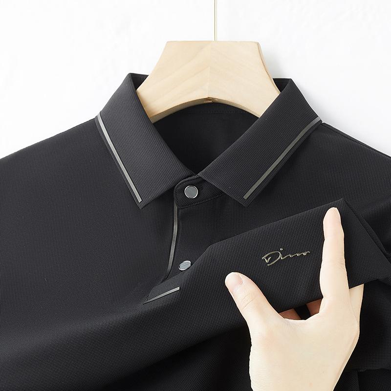 Casual T-Shirt Men'S Ice Silk, Father'S Day Gift Light Luxury Machine Washable Breathable Quick Drying Polo