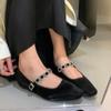 Fairy Rhinestone Buckle with Low Heel Temperament Single Shoes 2025 Spring and Autumn French New Small Square Head Evening Shoes