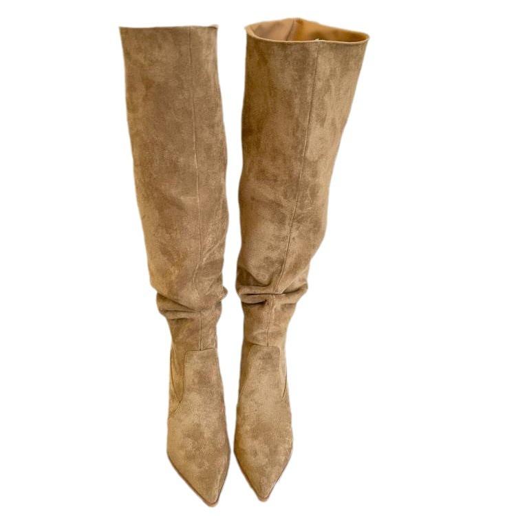 Large Tube Circumference Stacking Boots Pointed Boots Women's Large Size Thin Heel High Boots High Heel Thick Leg Knee Boots
