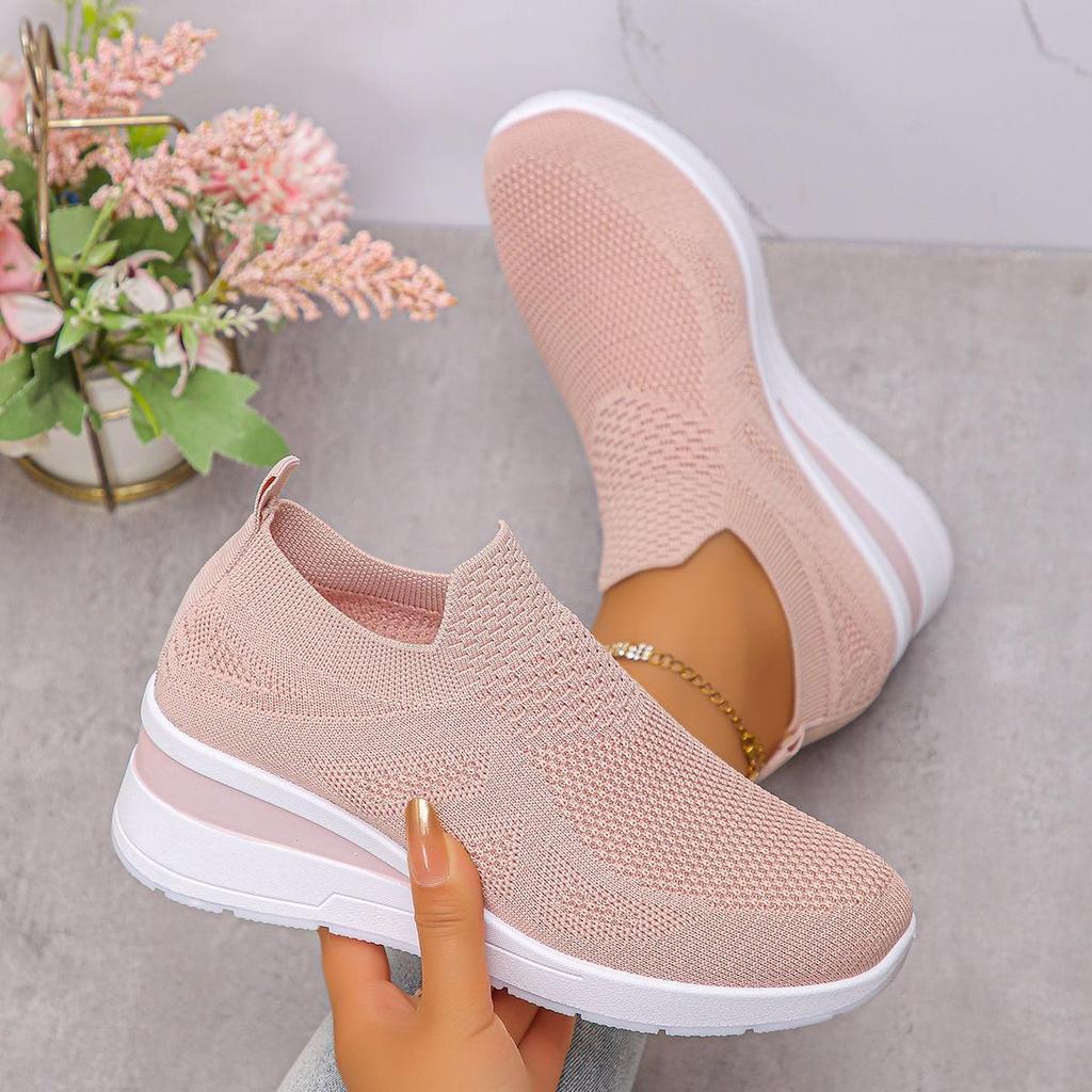 A Pair of Women'S Breathable, Stylish, Versatile Thick-Soled Wedge Sneakers for Casual Sports., Women Shoes