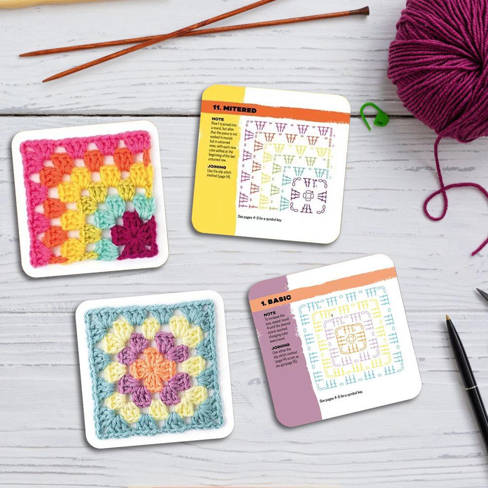50 Mix & Matchs Designs Crochet Cards DIY Knitted Pattern Cards Set Granny Square Card Deck for Beginners Deck Knitting Kit