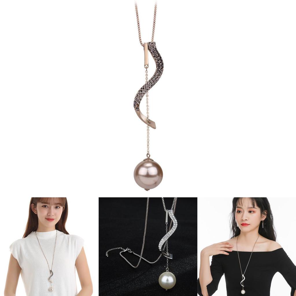 Elegant Alloy Pearl Sweater Necklace With Unique Geometric Design For Fashionable Women