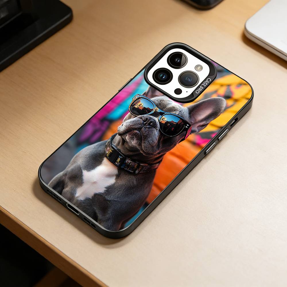 French Bulldog Dog-DG Phone Case For iPhone 17,16,15,14,13,12,11 Plus,Pro Max,XS,Colored Silver Plated Inside Cover