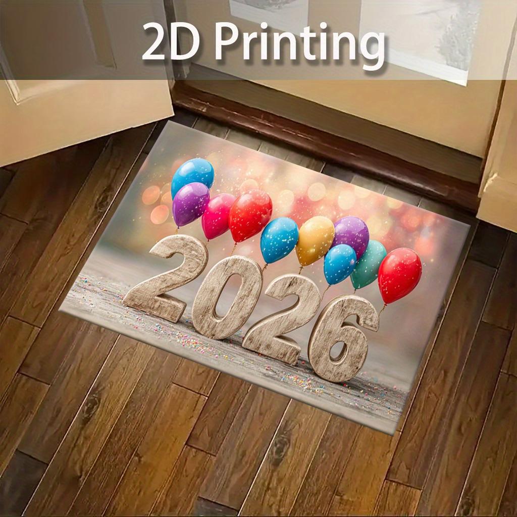 New Year Carpet Mat Rug Home Decoration Cartoon Dog Fireworks Pattern Festive Floor Mat Non-Slip Home Floor Mat Door Mat