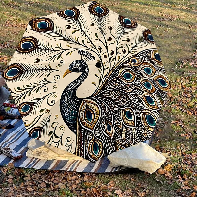 1PC Peacock feathersAutomatic Open/Close Umbrella with Windproof, 8-Rib Sturdy Canopy, Durable Ribs, Fashionable Design1239A