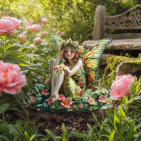 Flower Fairy Garden Stake, 2D Acrylic Fairy with Butterfly Wings Yard Art Stake, Waterproof Outdoor Fairy Tale Decoration for Yard Lawn Planter