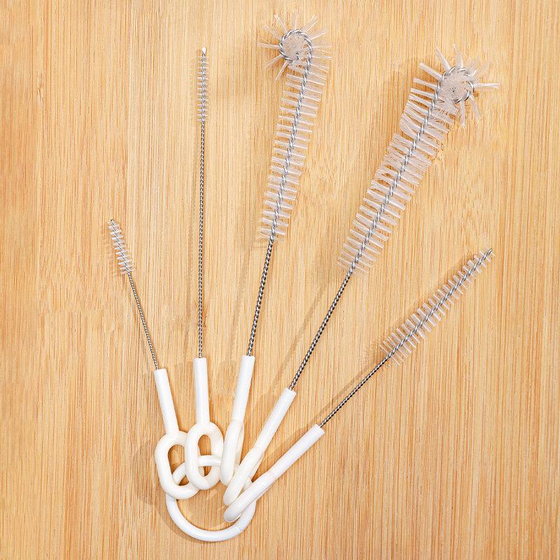 5-in-1 Multi-functional Cleaning Brush Set: Long Handle, Straw, Baby Bottle, Lid Groove & Cup Brush