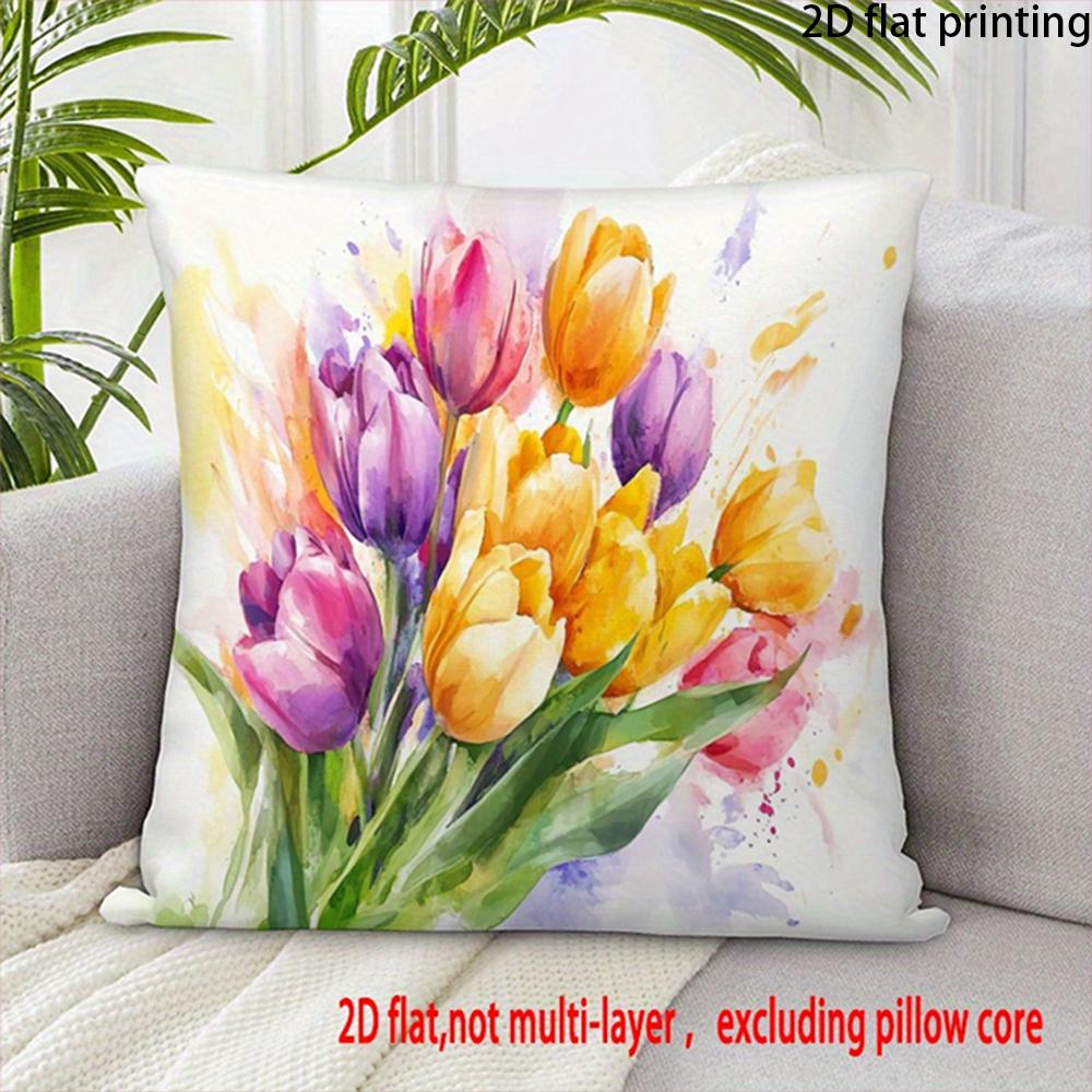 D FlatPC Yellow Gray Floral Pillow Cover Decorative cushion cover living room bedroom various types of rooms