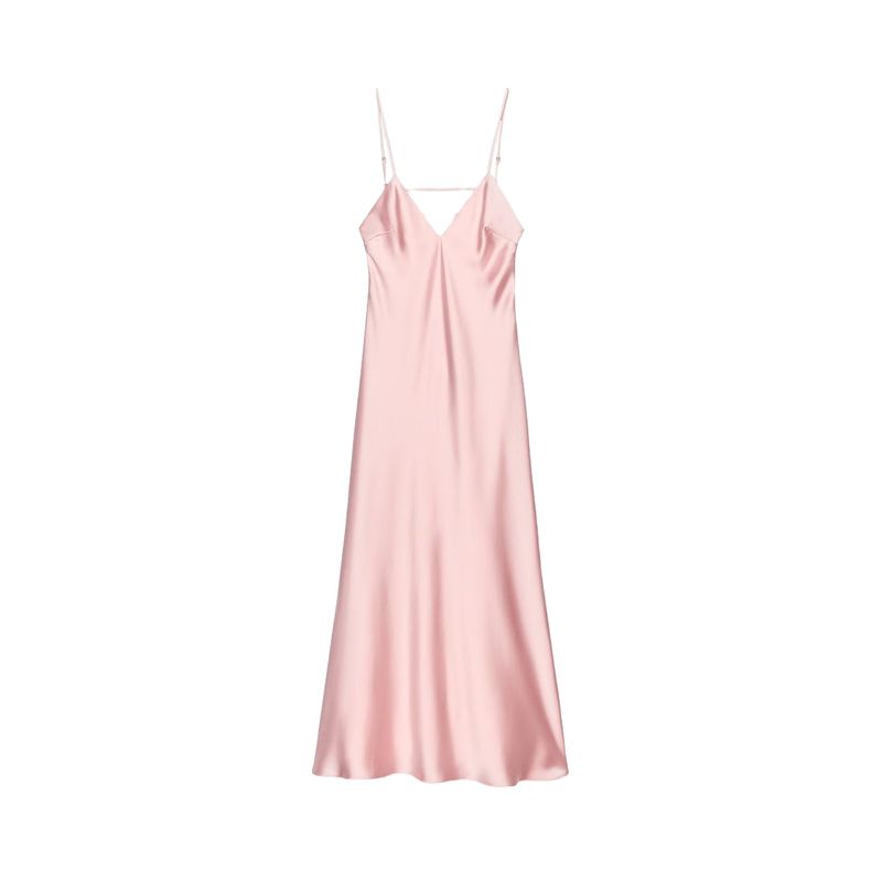 Summer V Neck Sling Mid-Length Silk Satin Texture Midi Skirt Dress 2452331 3258331 8331