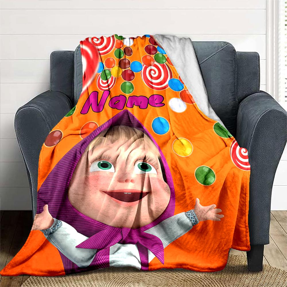 Customiz Name Personality Masha and the Bear Blanket Soft &Warm Sofa Office Bed Travel Lunch Break Blanket, Gift Suitable All Seasons
