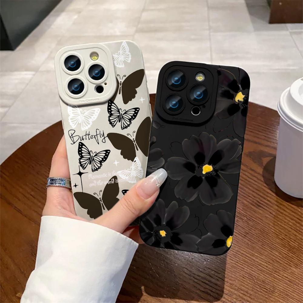Flower Pattern Phone Case For iPhone 13 12 11 17 16 15 14 Pro Max For iPhone 14 16 15 7 8 Plus XS XR X Shockproof Silicone Cover