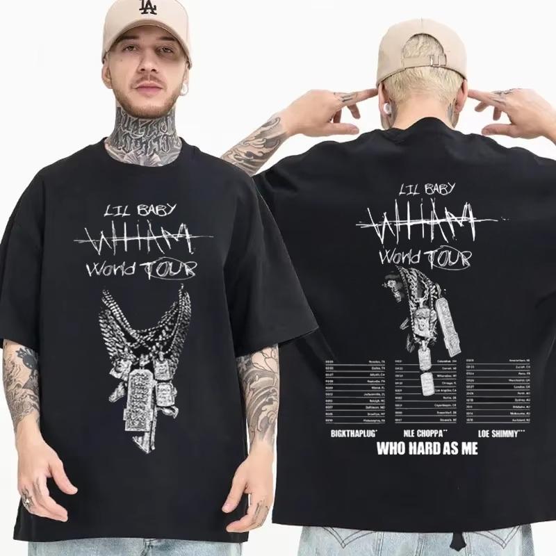 Rapper Lil Baby Wham World Tour 2025 Summer 100 Pure Cotton Printed Tshirt Mens Gothic Hip Hop Punk Man Retro Oversized Y2k