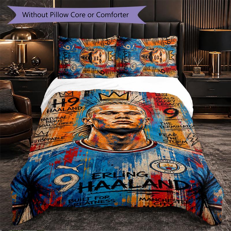 Biancheria da Letto a Tema Erling Haaland Set 3 Pezzi Copripiumino Biancheria da Letto Decorativa Per Stanza Adolescenti Decorazione Casa