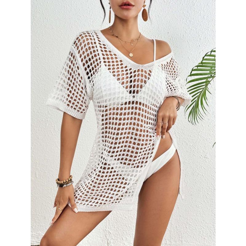 Bluză Rochie Bikini Tricotată de Vară Nouă pentru Femei cu Decolteu în V și Decupaj Deschis