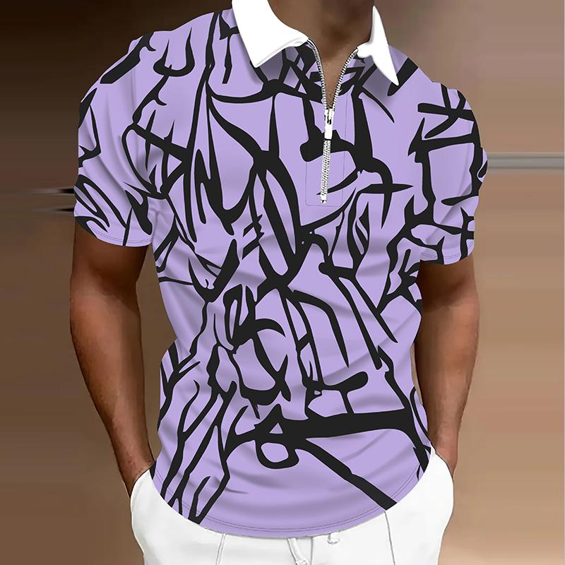 

Мужская рубашка поло повседневная на молнии с коротким рукавом модная повседневная на молнии летняя весенняя рубашка стандартного кроя с 3D-принтом 8XL фиолетовый