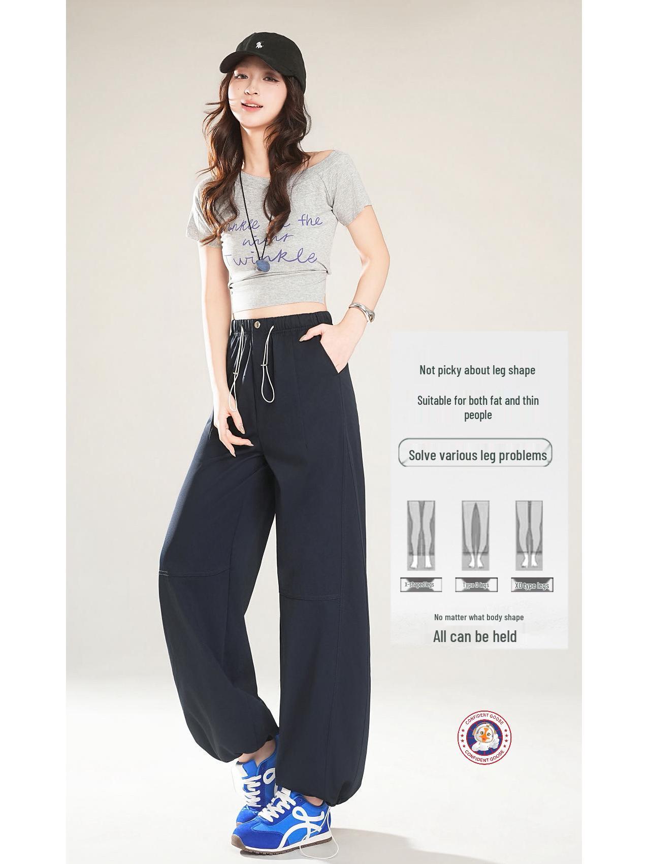 

Balloon Overalls: Women s Loose Wide-Leg Trousers - Versatile Spring/Summer Style L (115-130 lbs) тёмно-синий
