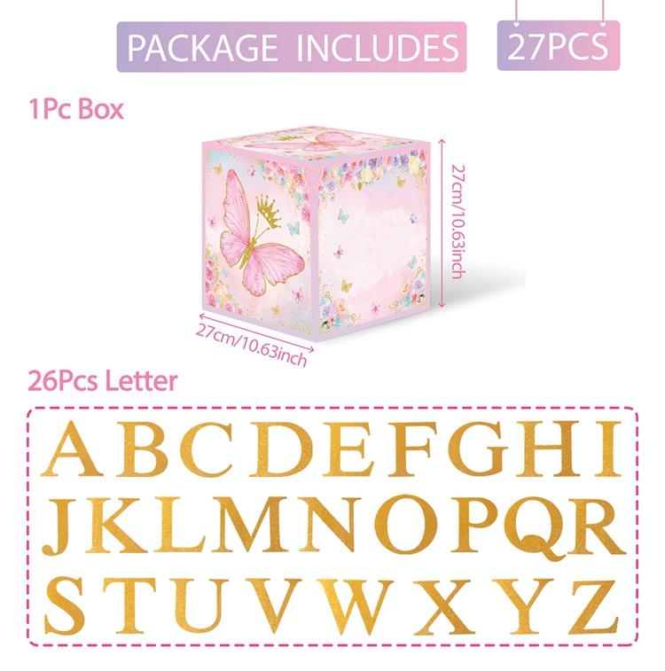 

4pcs Baby Shower Boxes Pink Butterfly Balloon Boxes with Printed BABY Letters Blocks Boy Girl Gender Reveal Birthday Favor 27x27cm
