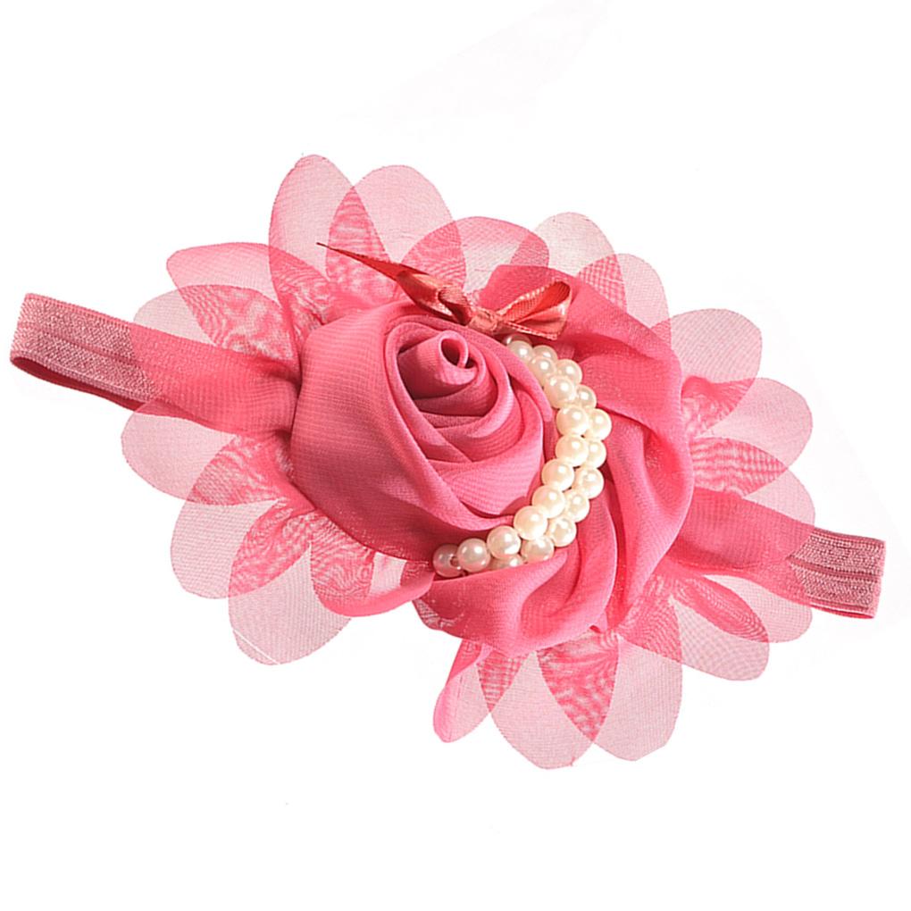 Baby Rose Flower Pearl Hair Band Prop Girl Infant Decorative Elastic