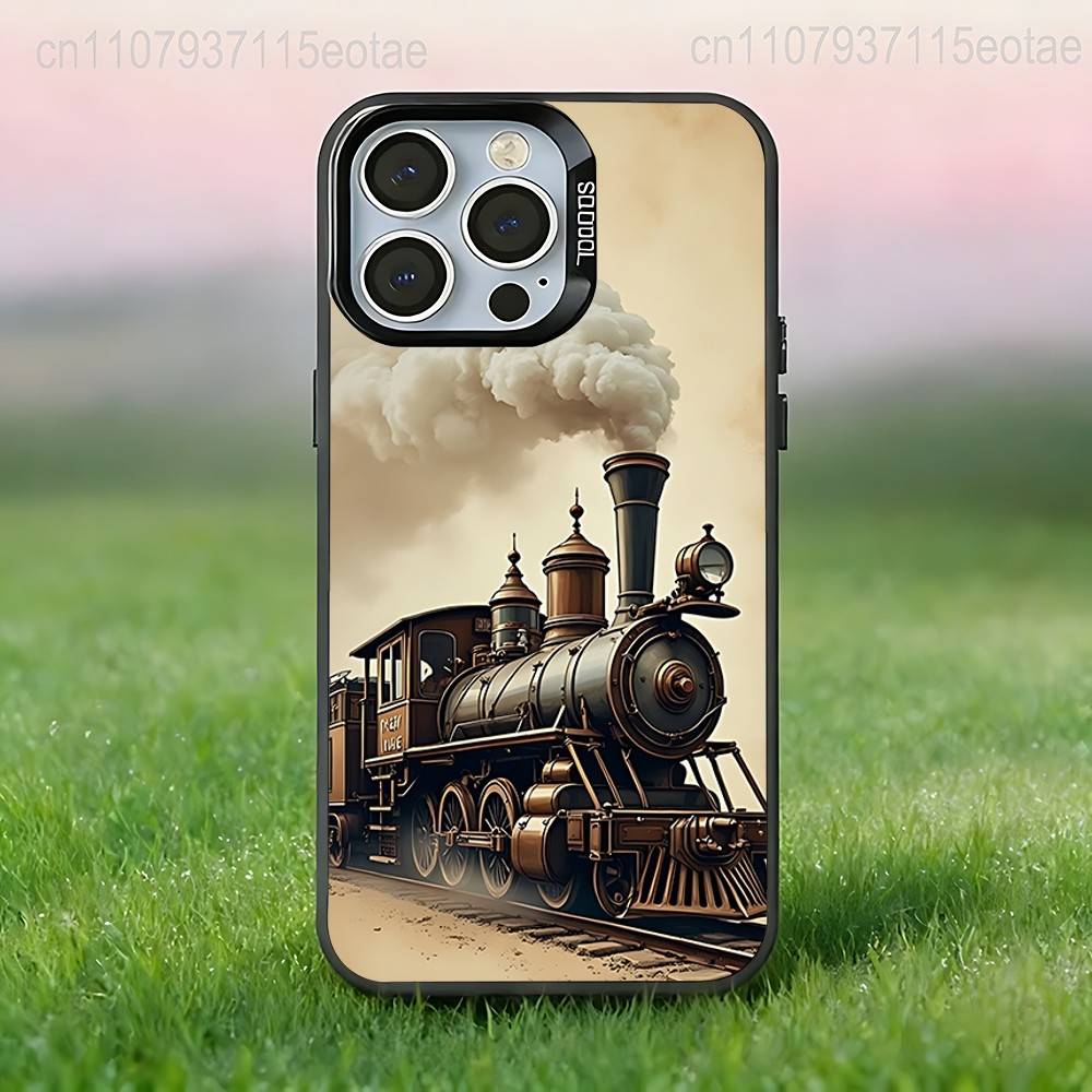 Vintage Classic Steam Train Railway Phone Case For iPhone 17,16,15,14,13,12,11,Pro,Max,Plus,E,Air,Mini Anti Fall Black  Bumper