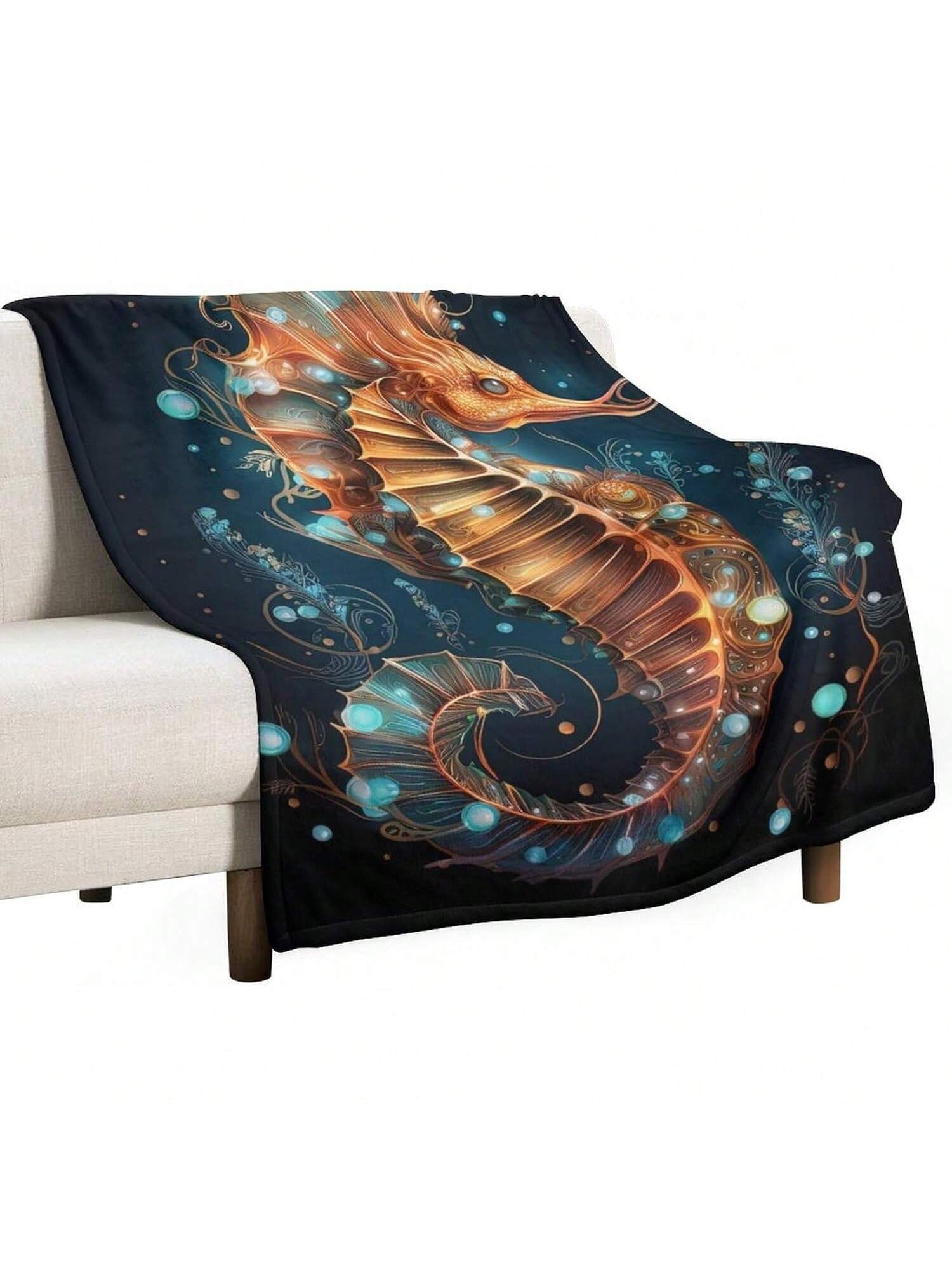 

Hippocampus Flannel Throw Blanket, Undersea Fleece Cozy Blankets For All Seasons, Fuzzy Warm Bed Blanket Seahorse Blanket For Couch Bed Sofa 30x40 75X95CM серый