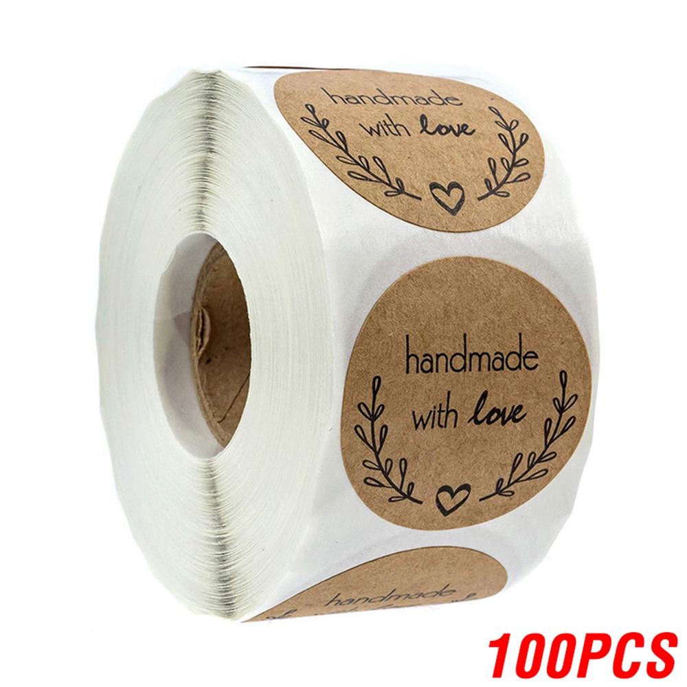 100-500Pcs Vintage Kraft Paper Stickers Scrapbook Gift Stationery Label Stickers Handmade With Love Thank You For The Stickers