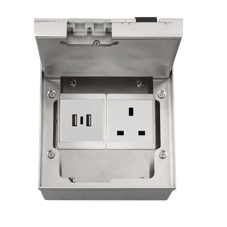 Stainless Steel Marble Style USB-C Floor Socket Box with Flip-top, Euro/German Standard