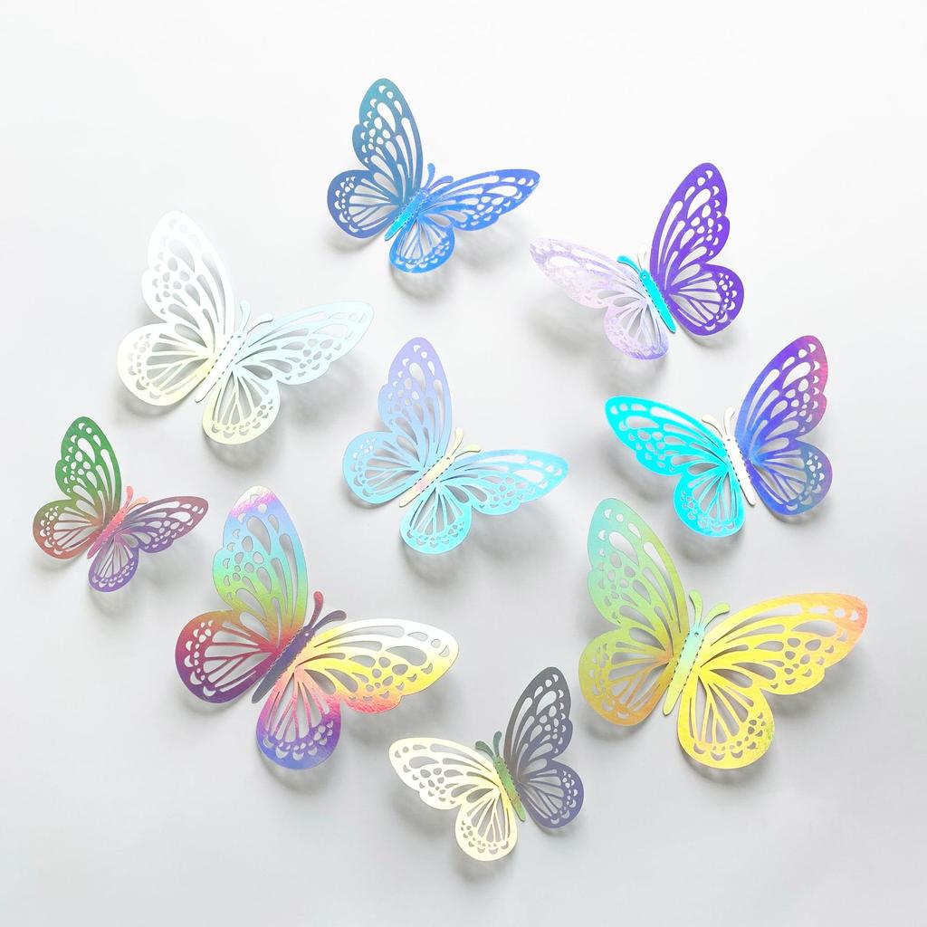 12Pcs/Set 3D Hollow Butterfly Wall Sticker Cake Decor Toppers Wedding Decor Living Room Home Decor Butterflies Stickers Gender Reveal Party Decor