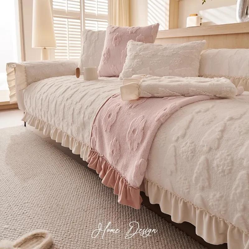 

Cream Wind Rabbit Plush Sofa Cushion Autumn and Winter Thickened Leather Sofa Cushion New Non-Slip One-Piece Sofa Cover Cloth 30x50cm pillowcase