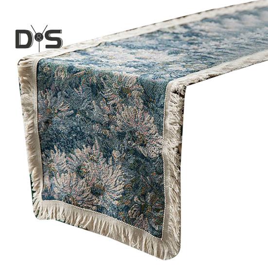 

Дорожка для праздничного стола, масляная живопись, печать, стиль бохо, бахрома, декор в деревенском стиле, защита от пятен, многоразовое термостойкое украшение для стола, выпускной 30x180cm синий