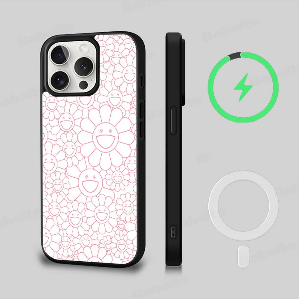 Art T-Takashi M-Murakamis Black For Magsafe Magnetic Phone Case For iPhone 16 15 17 Pro Max 11 12 13 14 Plus Cover
