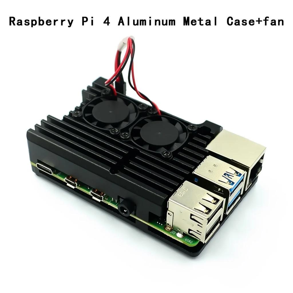Raspberry Pi 4/3 Aluminum Case with Dual Cooling Fan Metal Shell Black Enclosure for RPI Raspberry Pi 4B/3B/3B+