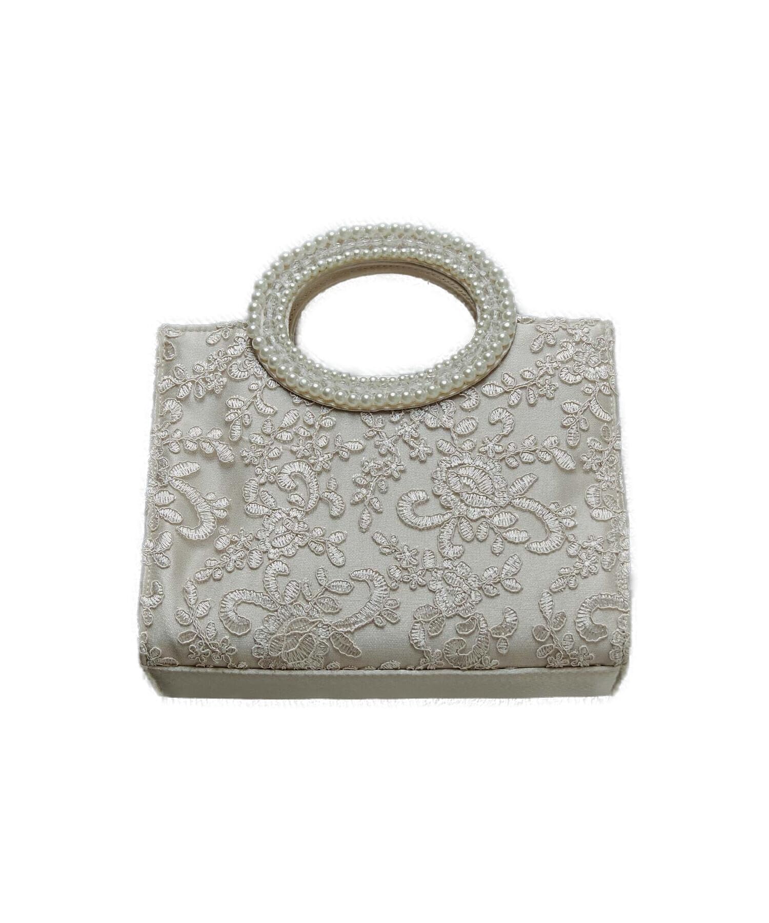 

[niana] 2-way Pearl Embroidered Handbag, Party Bag, Square Tote, Shoulder Bag, Beige, Size F