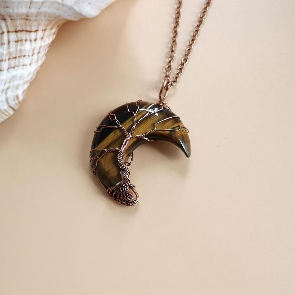 Ancient Red Copper Moon Natural Stone Wrapped Around The Tree Of Life, Necklace, Fortune Tree Necklace N511