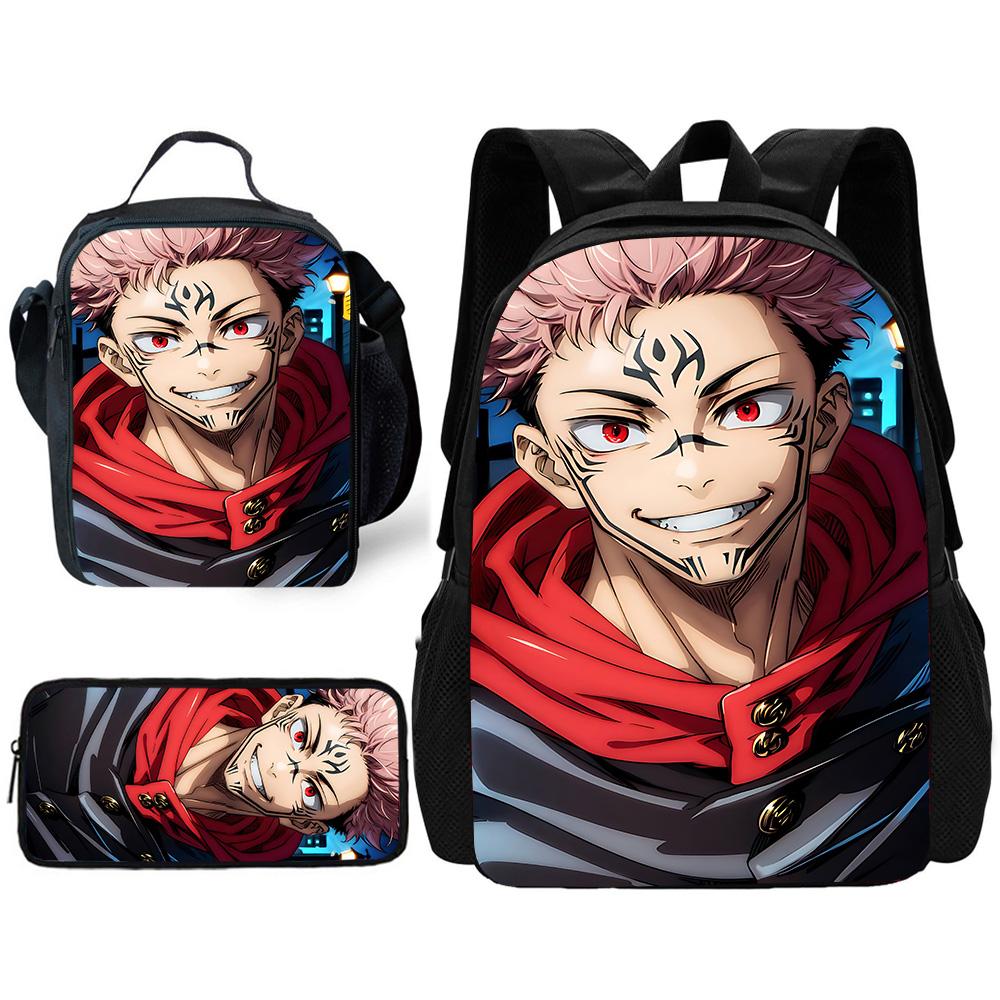 Anime J-JujutsuS K-KaisenS Child School Backpack with Lunch Bags ,Pencil Bags ,School Bags for Boys Girls Best Gift