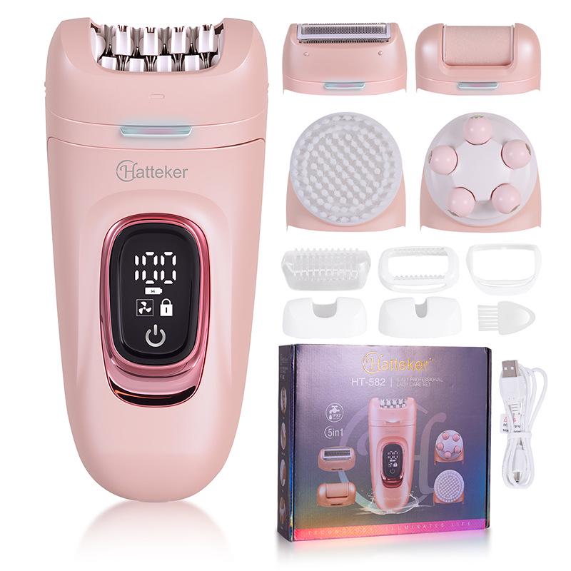 Hatteker 5-in-1 Epilierer & Trimmer Set für Frauen für Achseln, Beine und Intimbereiche.