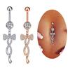 Bow Twist Navel Belly Ring 1.6*10mm Curved Barbell Dangled Belly Button Ring 14G Stainless Steel Zircon Crystal Body Piercing