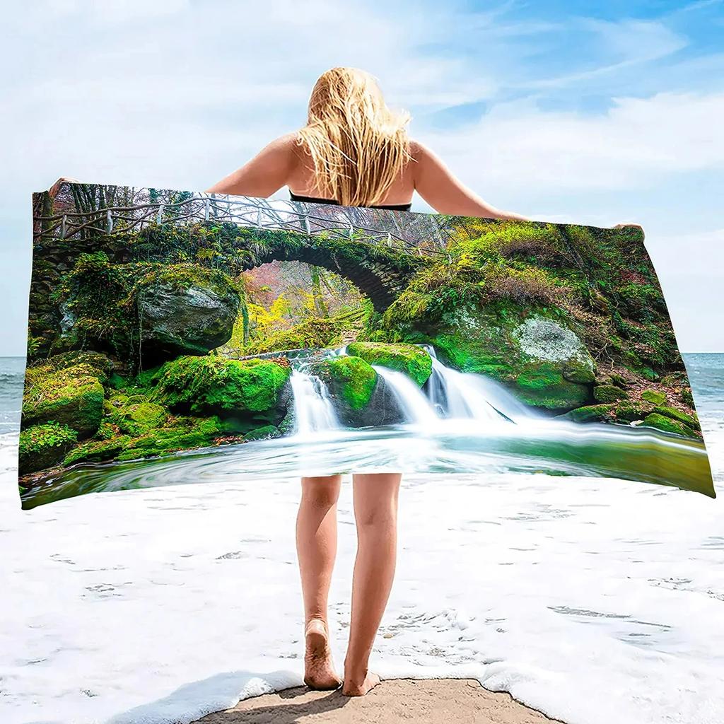 Waterfall Beach Towel Nature Scenery Bath Towel Portable Quick Dry Camping Travel Sport Spa Swimming Pool Towels Picnic Yoga Mat