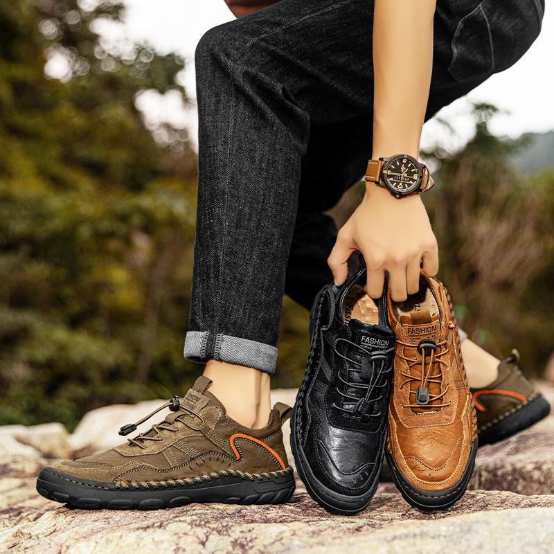 Fashion High Quality Men's Fashion Casual Shoes Leather Non-Slip Shoes Lace-up Comfortable All-match Walking Footwear Plus Size 38-46