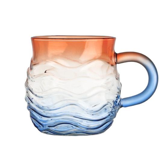 Hrnek se skleněnou vlnou při západu slunce Káva Čaj Víno Šálek 393ml Unikátní textura mořského skla Gradientní barva Sklenice na ledové nápoje Řemeslná domácí dekorace