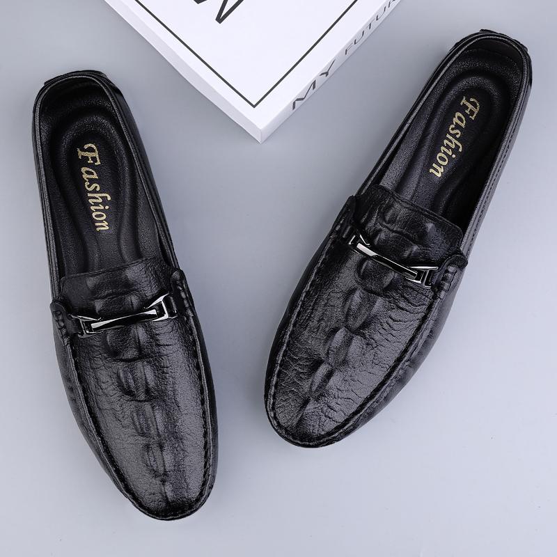 Fashion Genuine Leather Mens Loafers Crocodile Pattern Fashion Casual Shoes Comfortable Man Slip on Flats Lightweight Soft Driving Shoes