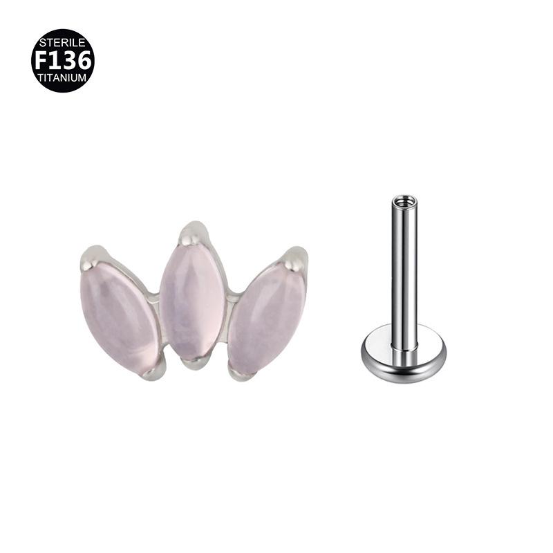 F136 Titanium Marquise Agate Piercing Jewelry, 1.0/1.2 Gauge - Lip Ring & Ear Cartilage Stud.