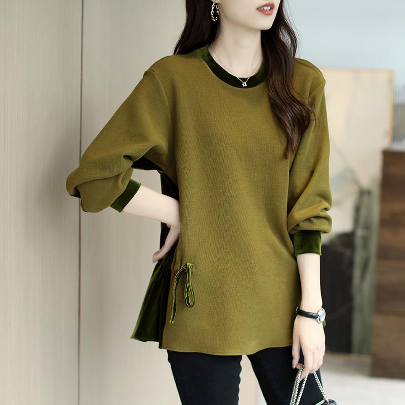 Baumwolle Frühling Und Herbst Neue Koreanische Version Der Lose Wilden Nähte Hit Farbe Runde Führer Ärmeln Pullover Frauen Flut