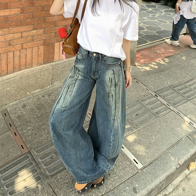 

JYL Women s Cargo Pants Vintage Camo Summer High-Waist Slim Straight Denim M средний небесно-голубой