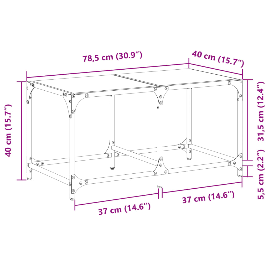 Coffee Table with Glass Top Black 78.5 X 40 X 40 Cm Steel