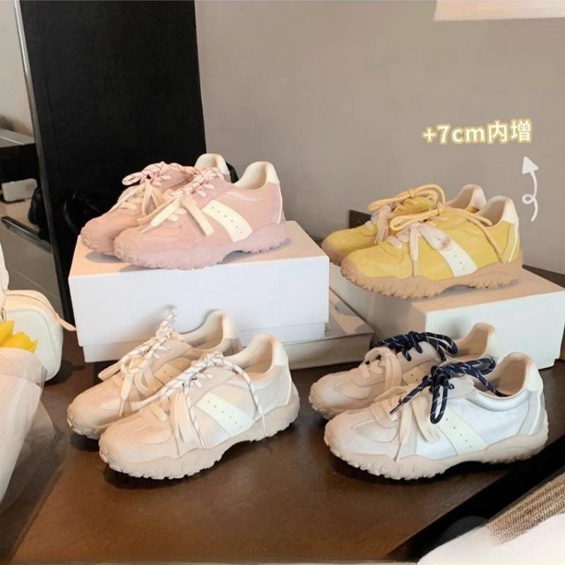 Height increase within 7cm~ 2025 spring and autumn new round head lace-up color matching sports dad shoes platform casual German training board shoes