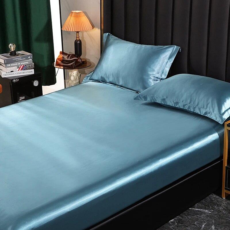 Cearșaf de pat din mătase de dud cearșaf de pat super moale și mătăsos pentru pat dublu queen-size, cuverturi de pat de culoare solidă, fără față de pernă