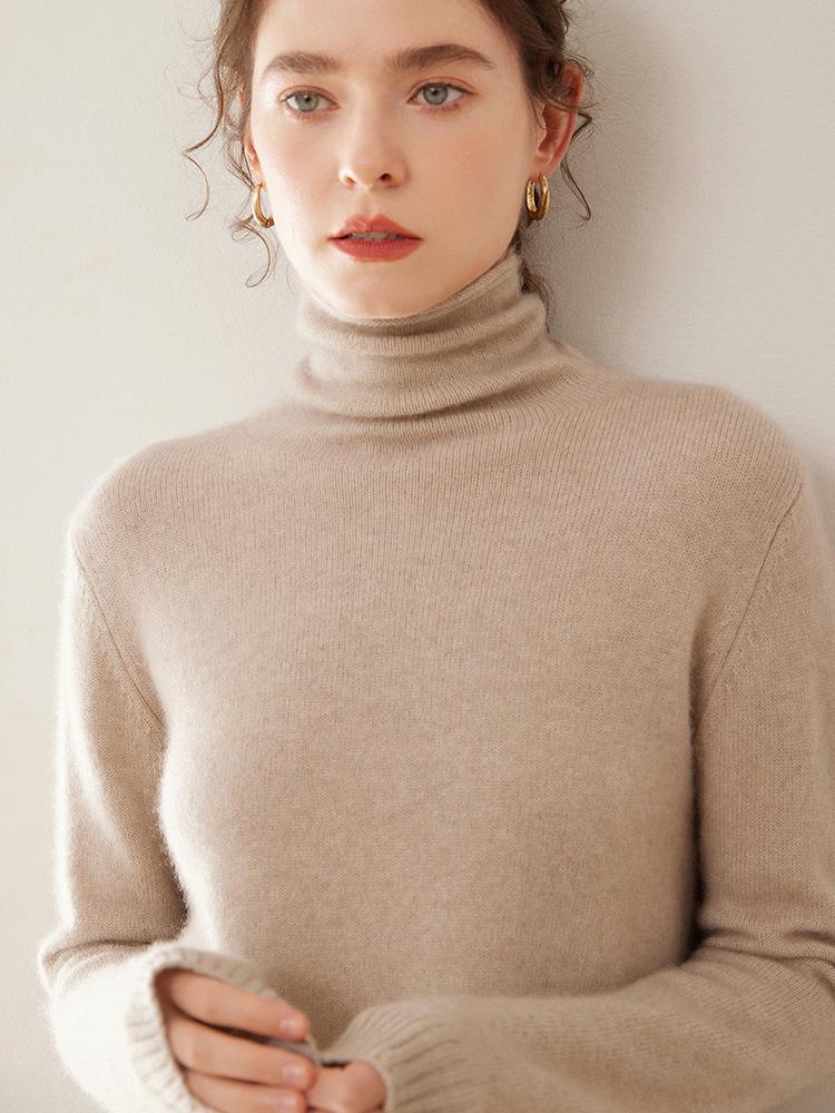 Women's High Neck Cashmere Knit Top - Soft, Fashionable, Skin-Friendly Long Sleeve Sweater