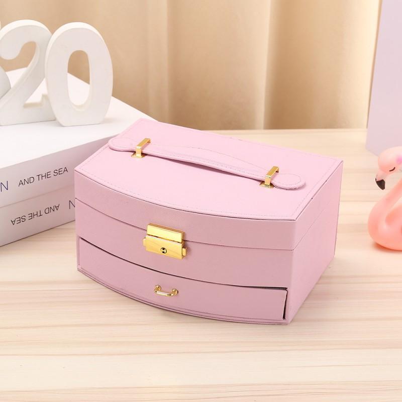 Large Double-Layer Lockable Jewelry Box With Handle PU Leather Storage Case Rings Necklaces Accessories