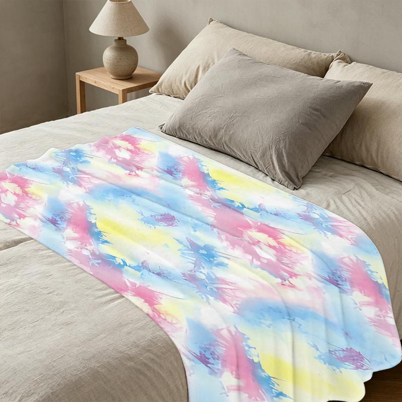 Soft Flannel Blanket, Solid Tie-Dye Warm Cozy Throw for Home Sofa Snuggle, Christmas & Halloween Decor