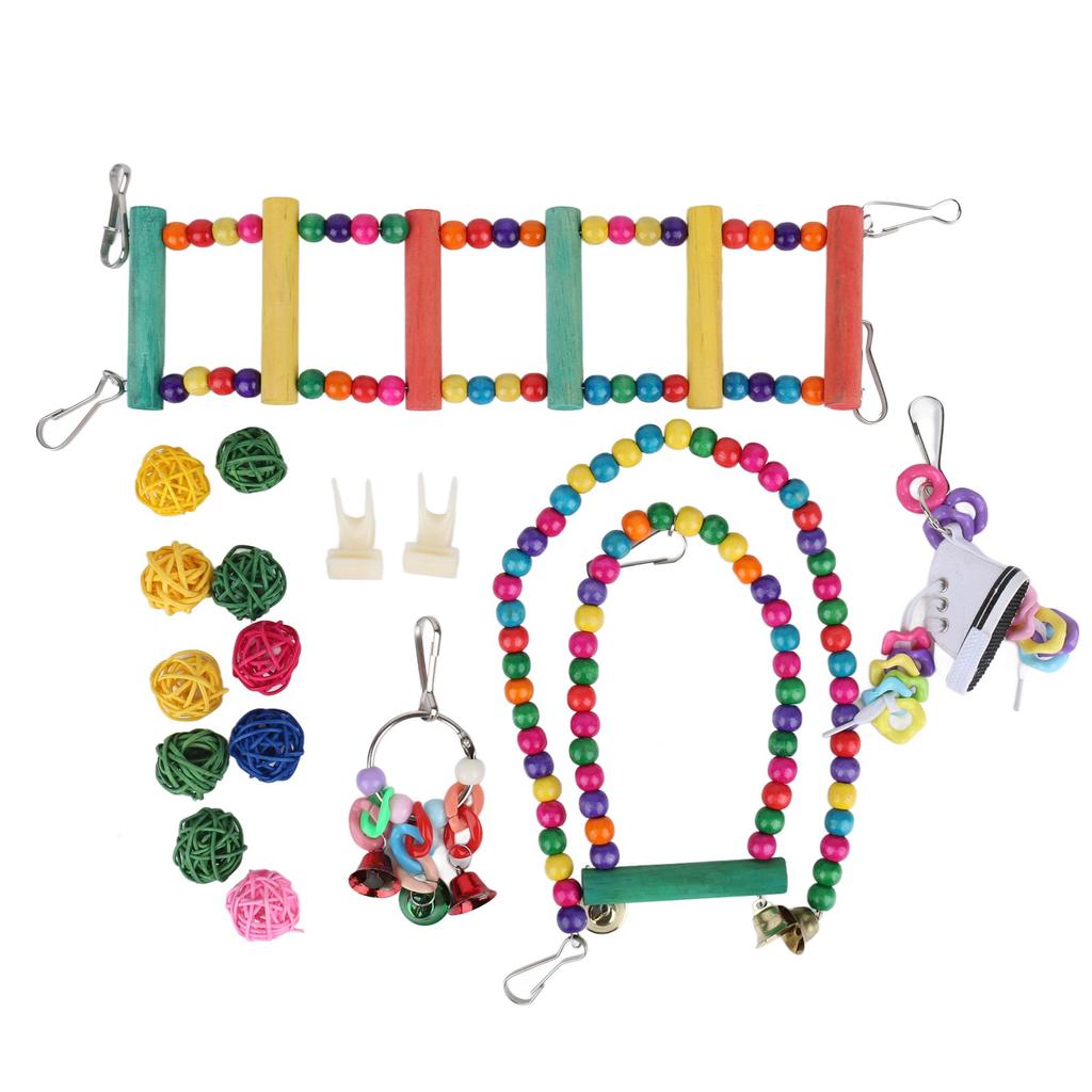 17 ks Závěsné hračky do klece pro ptáky Houpačka pro papoušky Stojící Kousací Závěsná hračka s houpací sítí Závěsný žebřík